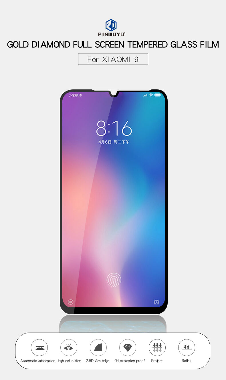 Pinwuyo Szkło hartowane 3D do Xiaomi Mi 9 - czarne