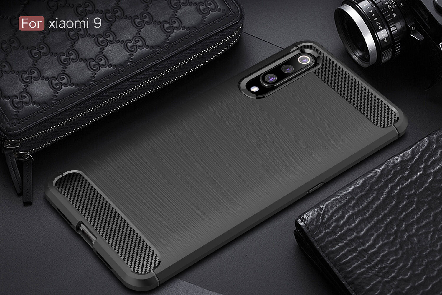 Etui plastikowe z teksturą szlifowaną do Xiaomi Mi 9 - ciemnoniebieskie