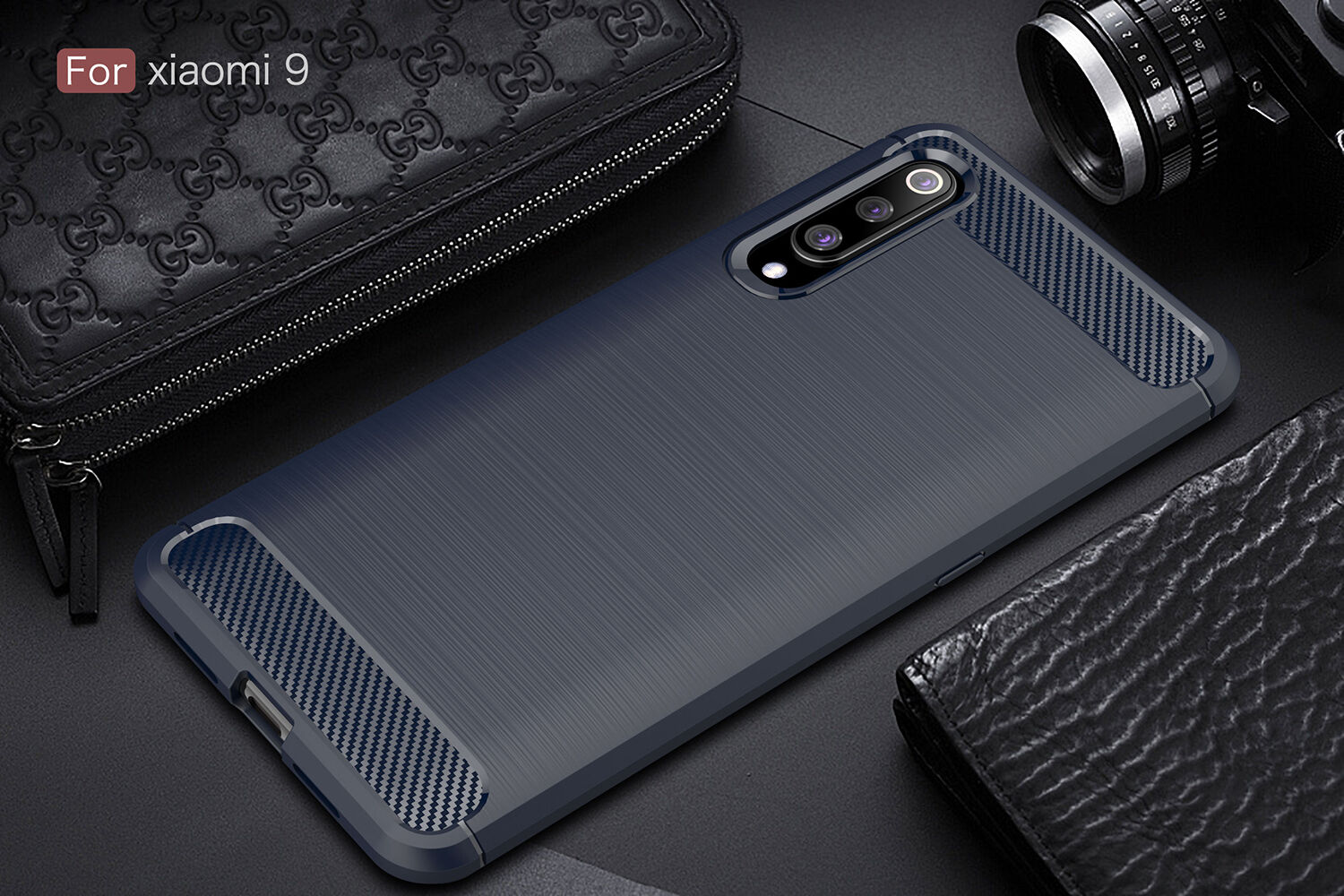 Etui plastikowe z teksturą szlifowaną do Xiaomi Mi 9 - ciemnoniebieskie