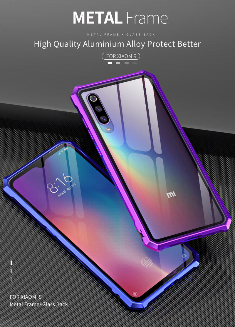 Etui z ramką metalową i szkłem hartowanym do Xiaomi Mi 9 - czarne