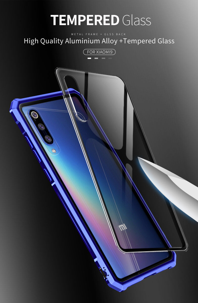 Etui z ramką metalową i szkłem hartowanym do Xiaomi Mi 9 - czarne