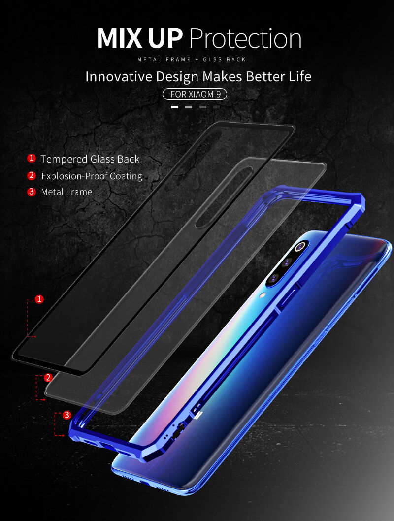 Etui z ramką metalową i szkłem hartowanym do Xiaomi Mi 9 - czarne