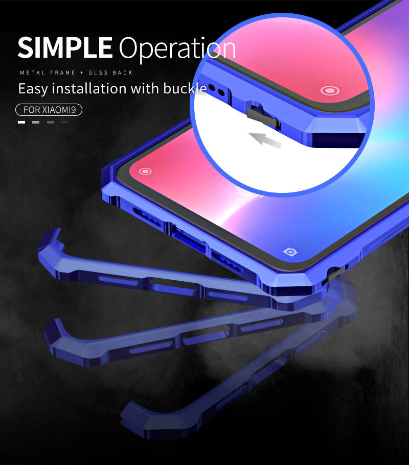 Etui z ramką metalową i szkłem hartowanym do Xiaomi Mi 9 - czarne