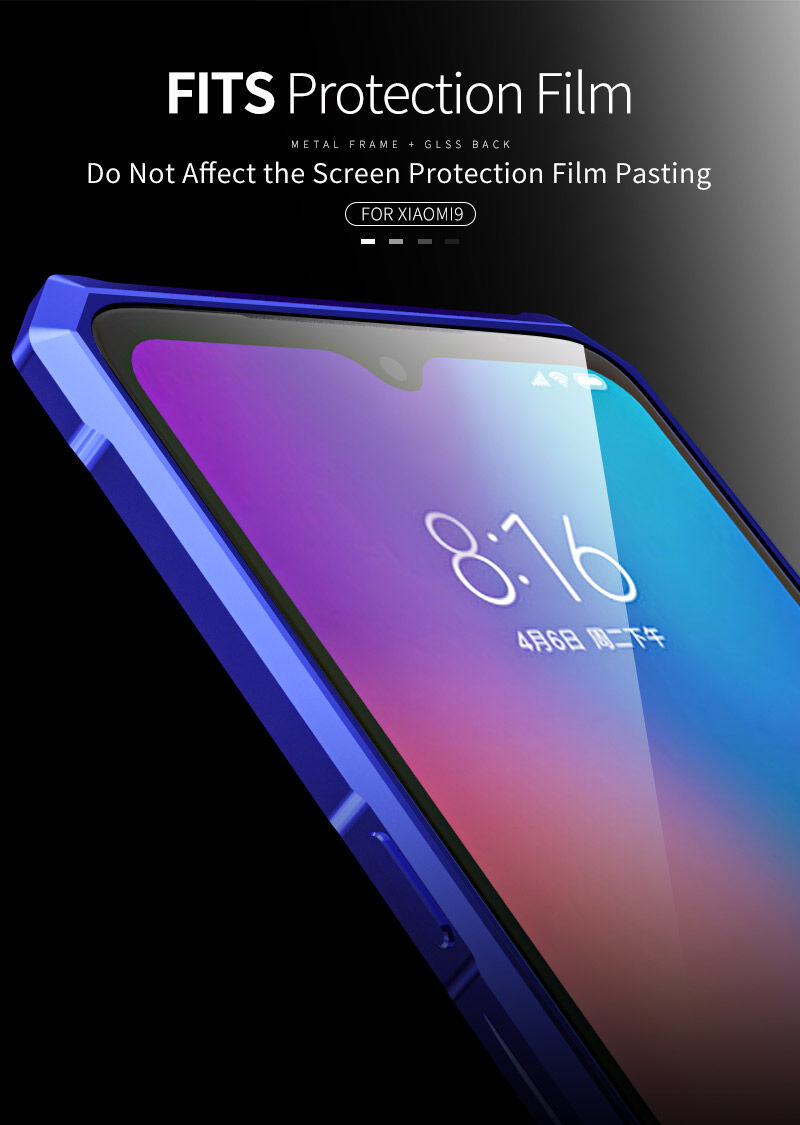 Etui z ramką metalową i szkłem hartowanym do Xiaomi Mi 9 - czarne