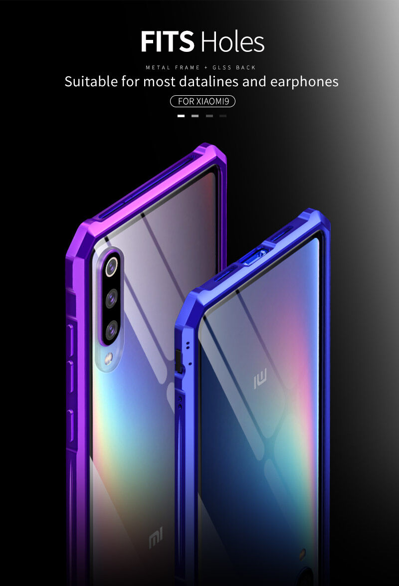 Etui z ramką metalową i szkłem hartowanym do Xiaomi Mi 9 - czarne
