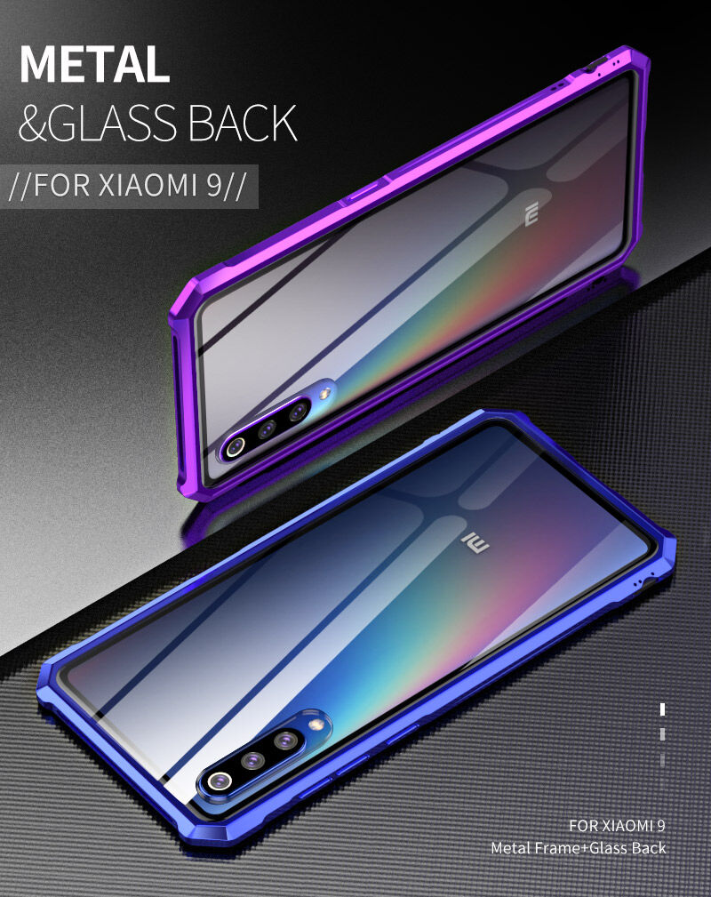 Etui z ramką metalową i szkłem hartowanym do Xiaomi Mi 9 - niebieskie
