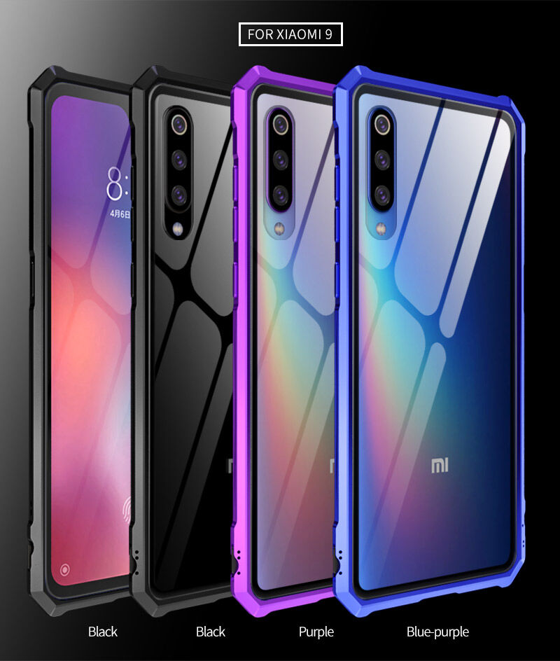 Etui z ramką metalową i szkłem hartowanym do Xiaomi Mi 9 - niebieskie