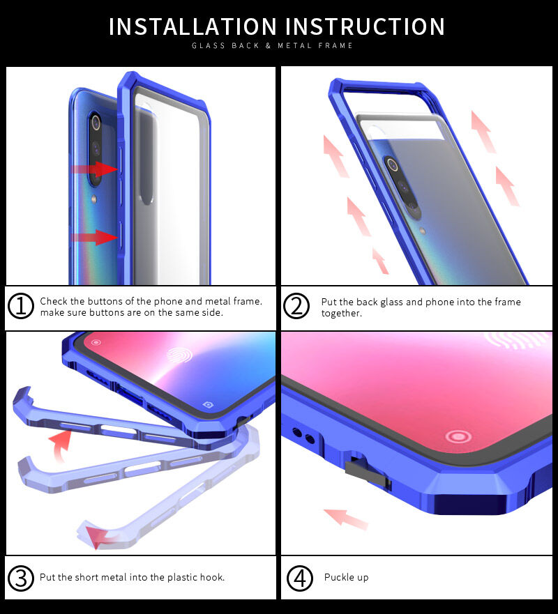 Etui z ramką metalową i szkłem hartowanym do Xiaomi Mi 9 - niebieskie