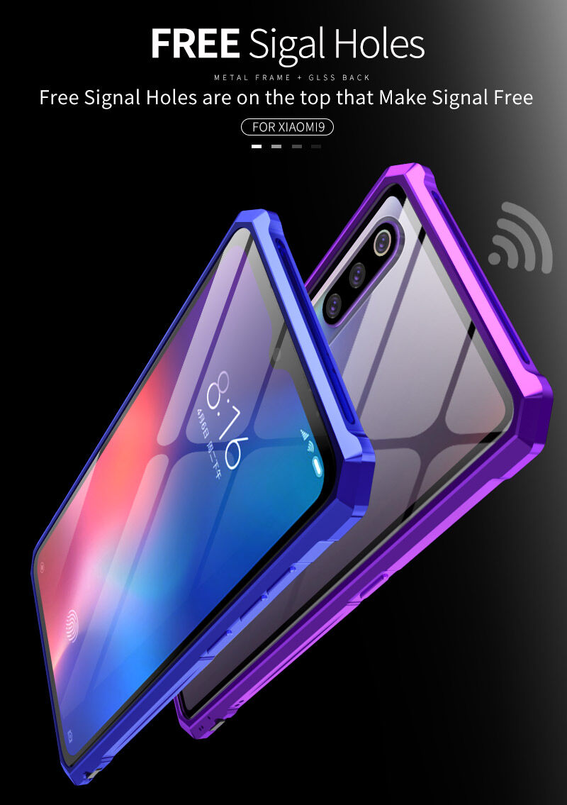 Etui z ramką metalową i szkłem hartowanym do Xiaomi Mi 9 - niebieskie