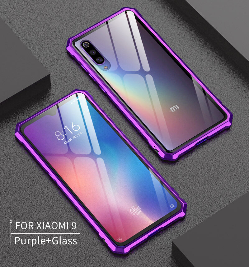 Etui z ramką metalową i szkłem hartowanym do Xiaomi Mi 9 - niebieskie