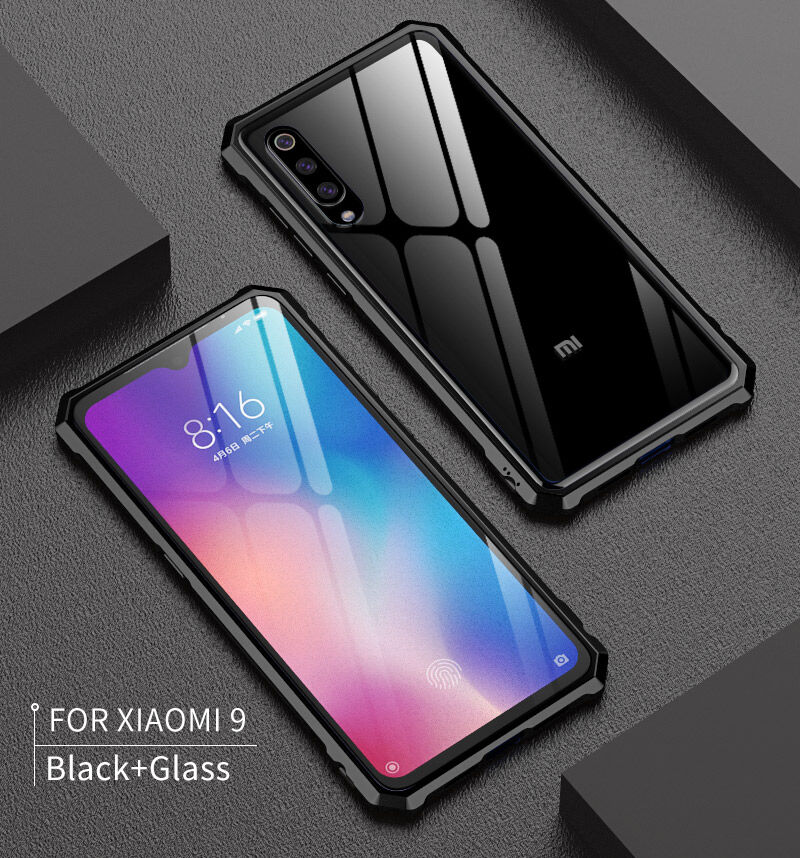 Etui z ramką metalową i szkłem hartowanym do Xiaomi Mi 9 - niebieskie Etui z ramką metalową i szkłem hartowanym do Xiaomi Mi 9 - niebieskie