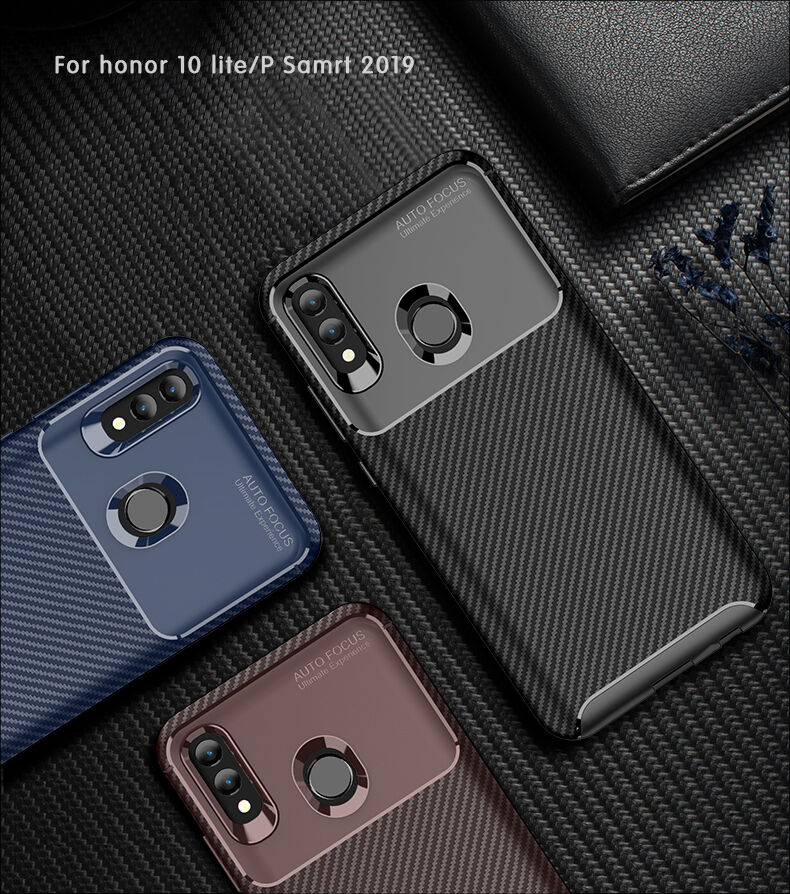 Etui plastikowe z teksturą karbonu do Honor 10 Lite / Huawei P Smart (2019) - ciemnoniebieskie
