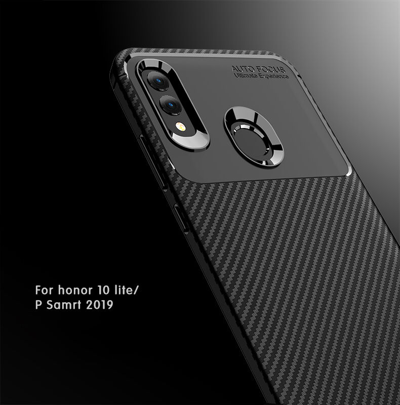 Etui plastikowe z teksturą karbonu do Honor 10 Lite / Huawei P Smart (2019) - ciemnoniebieskie