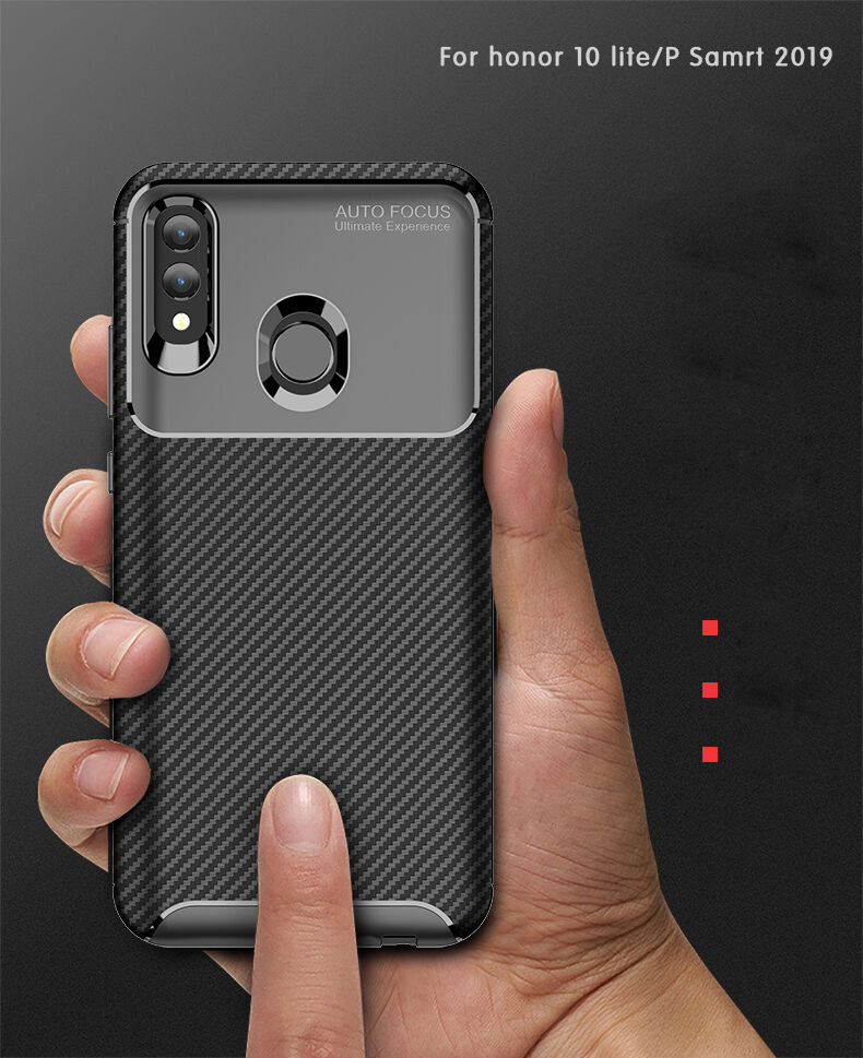 Etui plastikowe z teksturą karbonu do Honor 10 Lite / Huawei P Smart (2019) - ciemnoniebieskie