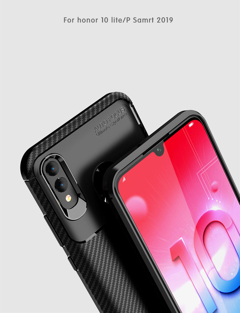 Etui plastikowe z teksturą karbonu do Honor 10 Lite / Huawei P Smart (2019) - ciemnoniebieskie