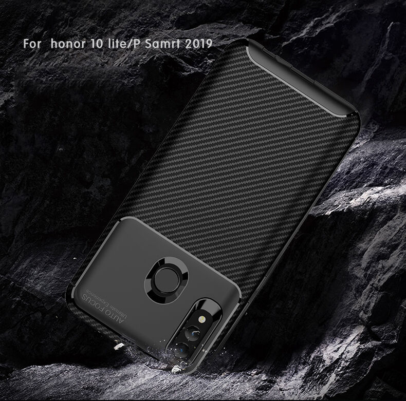 Etui plastikowe z teksturą karbonu do Honor 10 Lite / Huawei P Smart (2019) - ciemnoniebieskie
