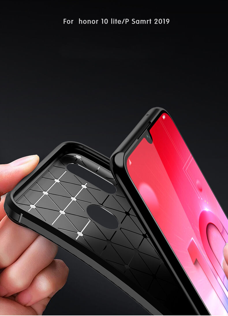Etui plastikowe z teksturą karbonu do Honor 10 Lite / Huawei P Smart (2019) - ciemnoniebieskie