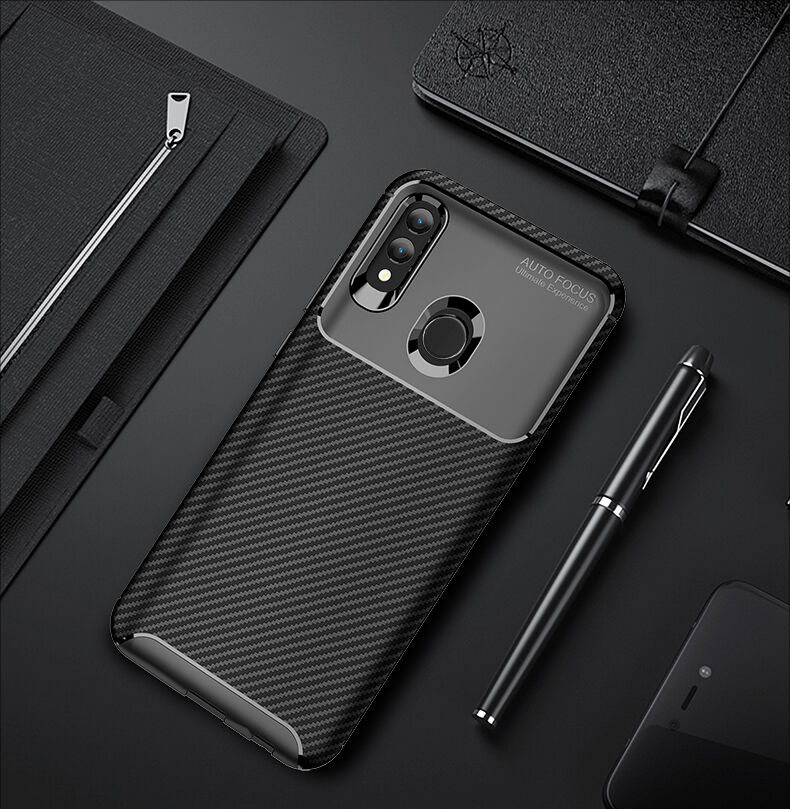 Etui plastikowe z teksturą karbonu do Honor 10 Lite / Huawei P Smart (2019) - ciemnoniebieskie