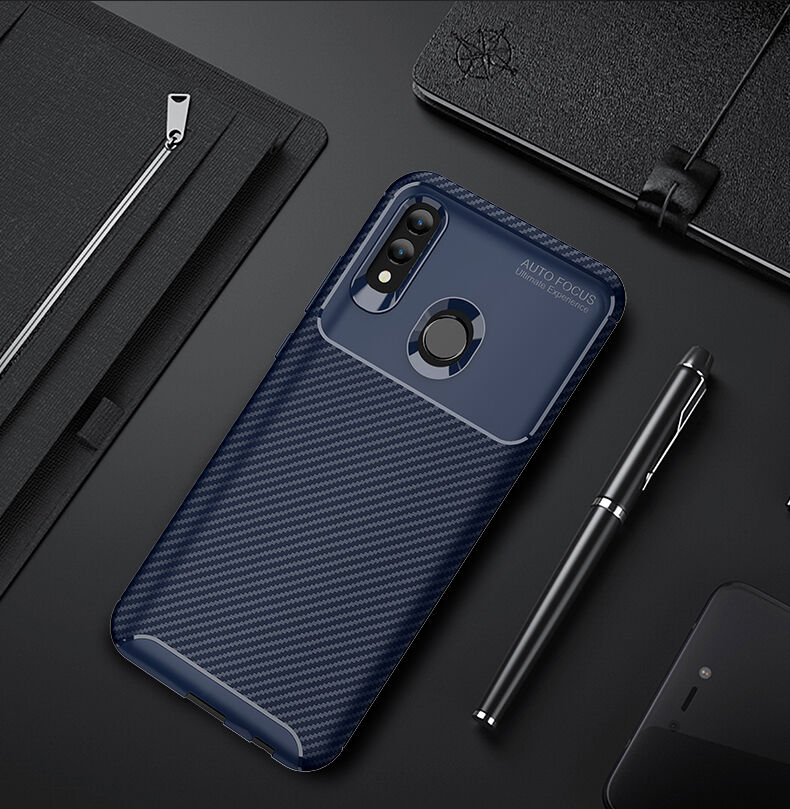 Etui plastikowe z teksturą karbonu do Honor 10 Lite / Huawei P Smart (2019) - ciemnoniebieskie