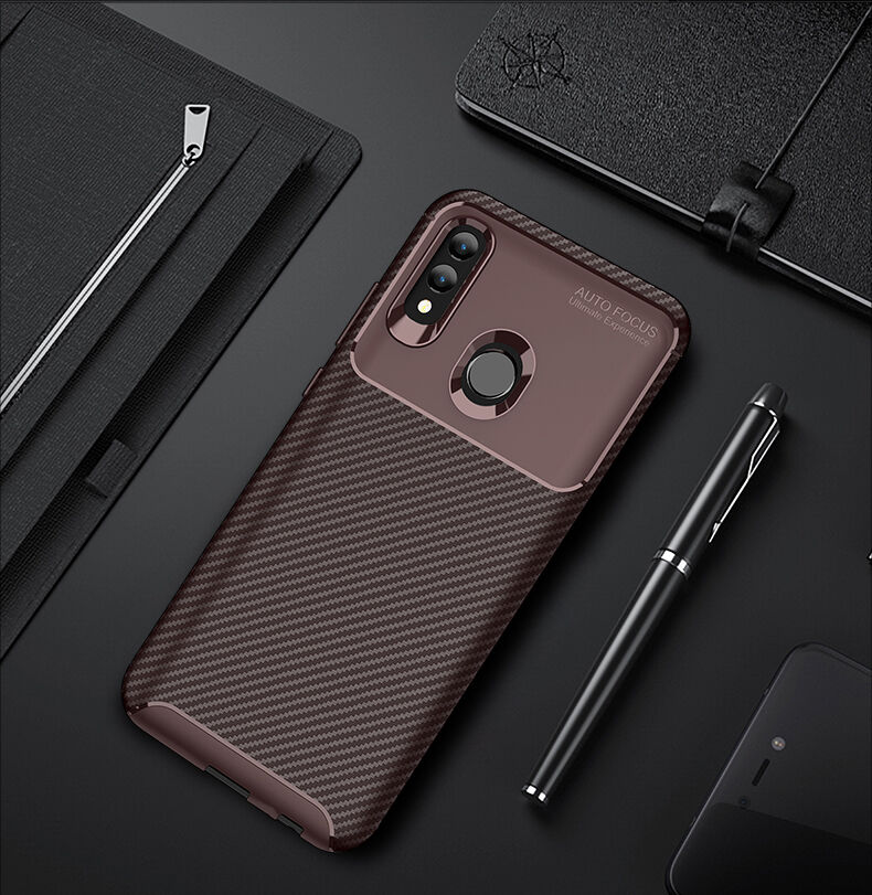 Etui plastikowe z teksturą karbonu do Honor 10 Lite / Huawei P Smart (2019) - ciemnoniebieskie