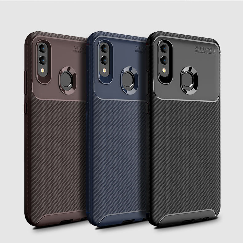 Etui plastikowe z teksturą karbonu do Honor 10 Lite / Huawei P Smart (2019) - ciemnoniebieskie