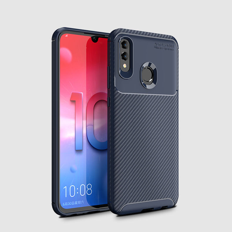 Etui plastikowe z teksturą karbonu do Honor 10 Lite / Huawei P Smart (2019) - ciemnoniebieskie