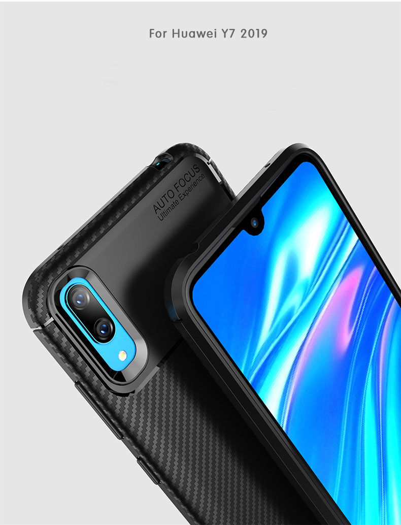 Etui plastikowe z teksturą karbonu do Huawei Y7 (2019) - ciemnoniebieskie
