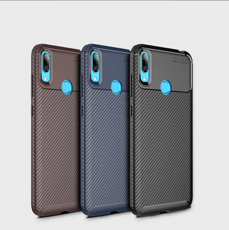 Etui plastikowe z teksturą karbonu do Huawei Y7 (2019) - ciemnoniebieskie