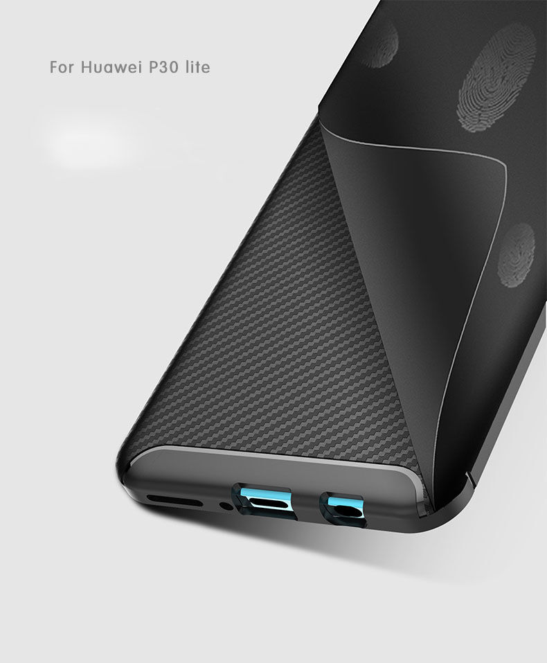 Etui plastikowe z teksturą karbonu do Huawei P30 Lite - ciemnoniebieskie