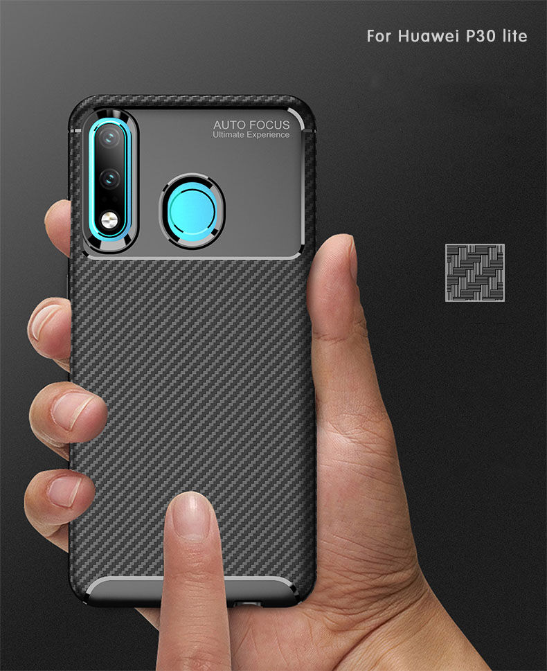 Etui plastikowe z teksturą karbonu do Huawei P30 Lite - ciemnoniebieskie