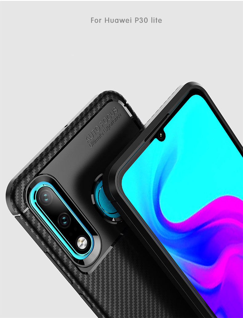 Etui plastikowe z teksturą karbonu do Huawei P30 Lite - ciemnoniebieskie
