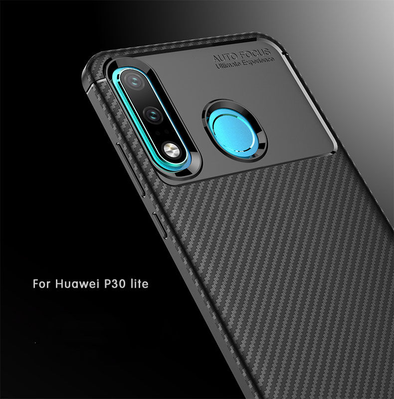 Etui plastikowe z teksturą karbonu do Huawei P30 Lite - czarne