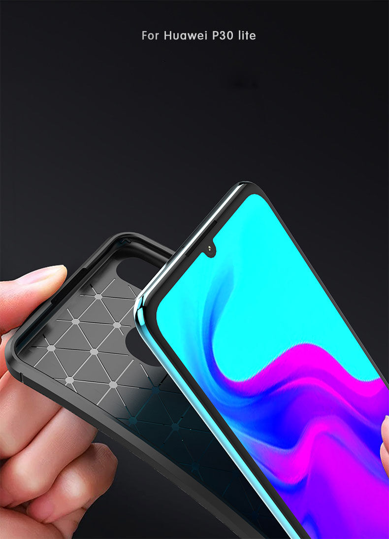 Etui plastikowe z teksturą karbonu do Huawei P30 Lite - czarne