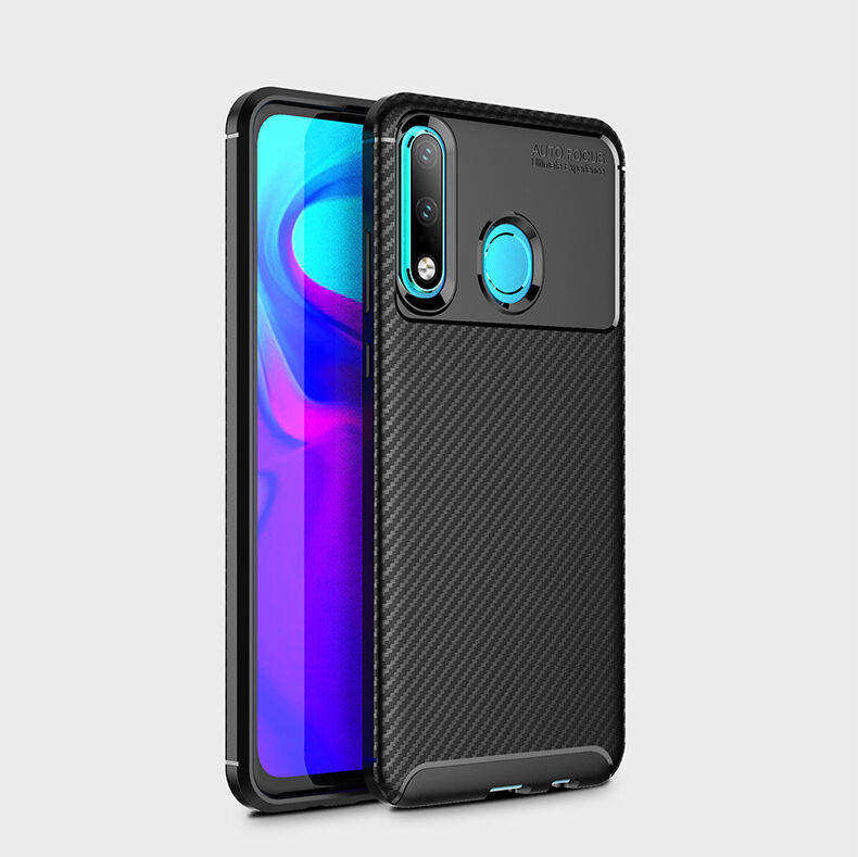 Etui plastikowe z teksturą karbonu do Huawei P30 Lite - czarne
