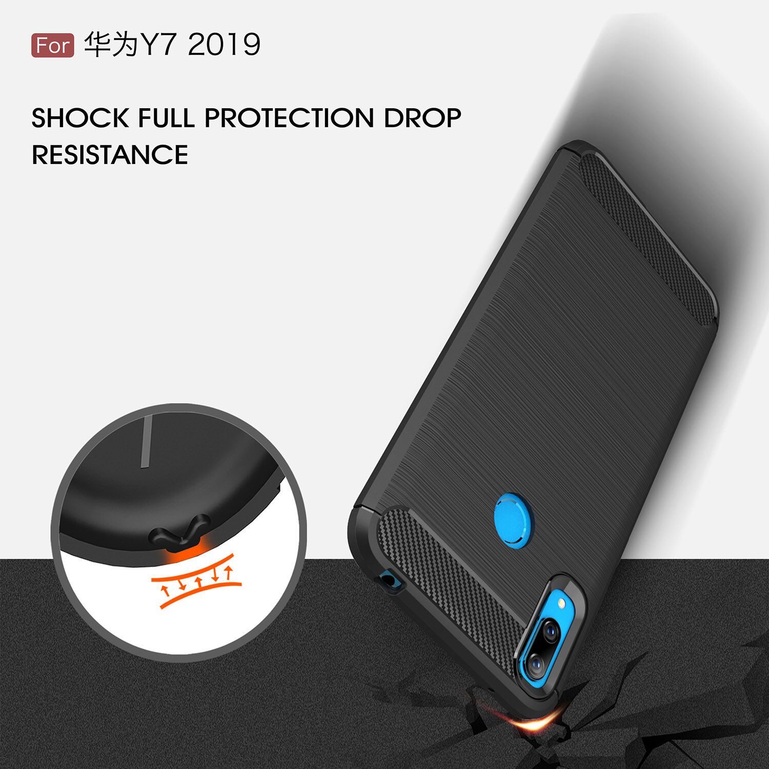 Etui plastikowe z teksturą szlifowaną do Huawei Y7 (2019) - czarne