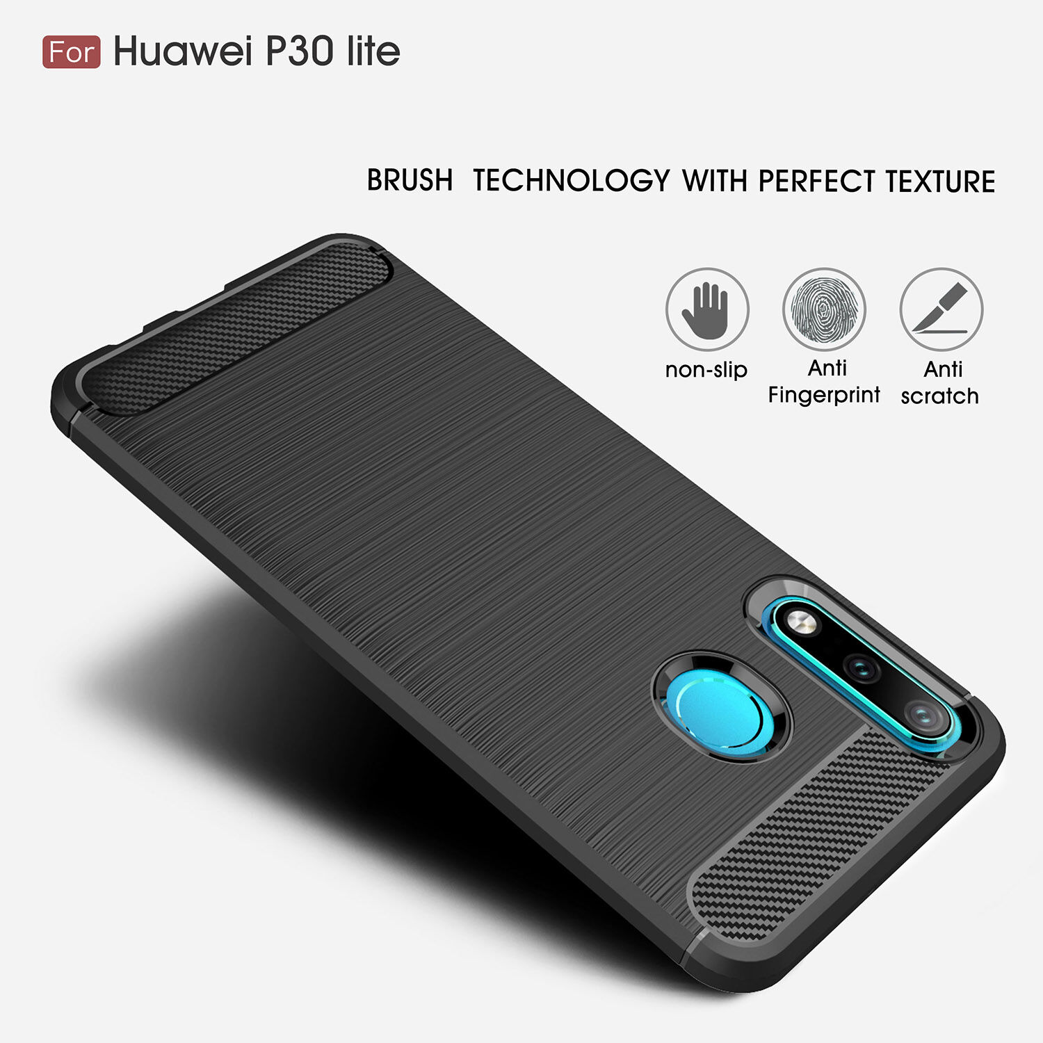 Etui plastikowe z teksturą szlifowaną do Huawei P30 Lite - czarne