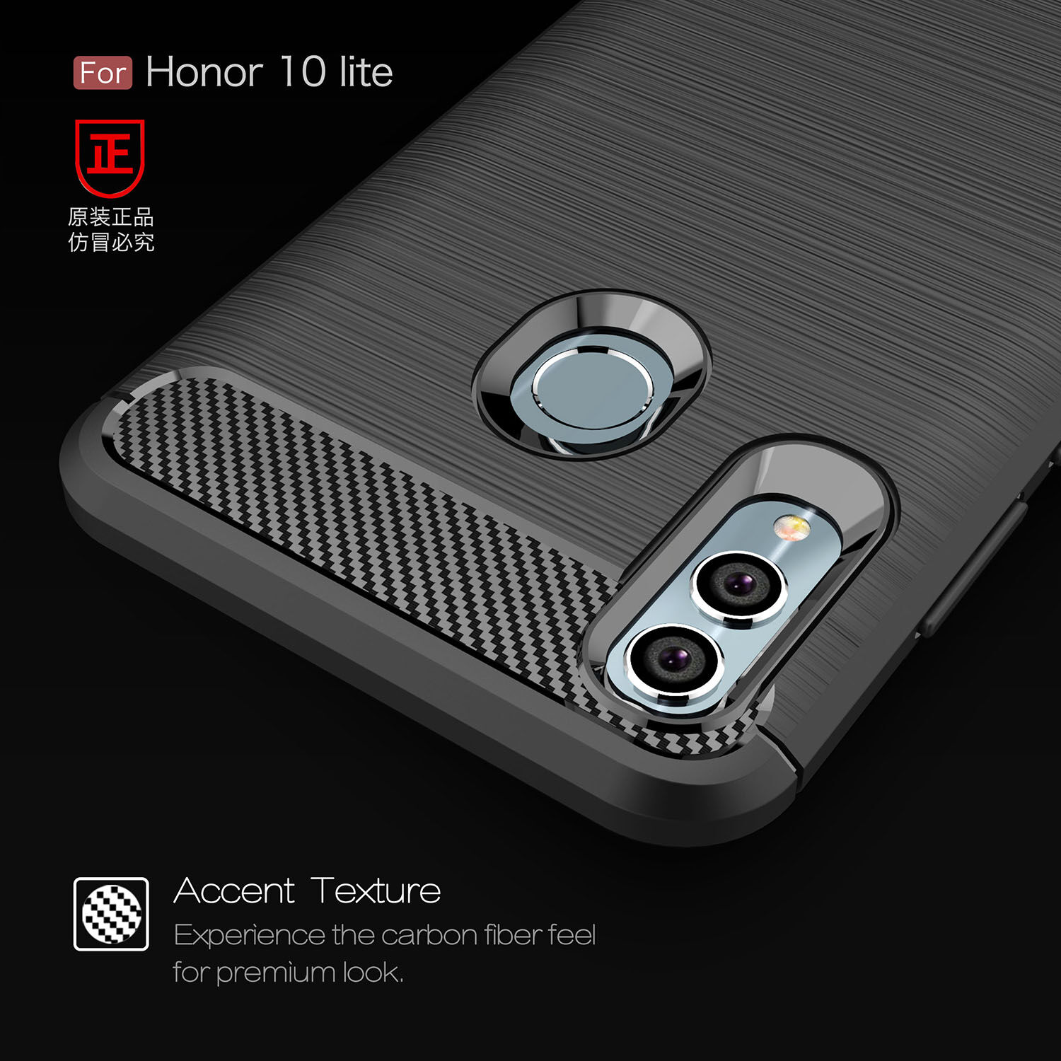 Etui z teksturą szlifowaną i karbonową do Huawei P Smart (2019) / Honor 10 Lite - ciemnoniebieskie