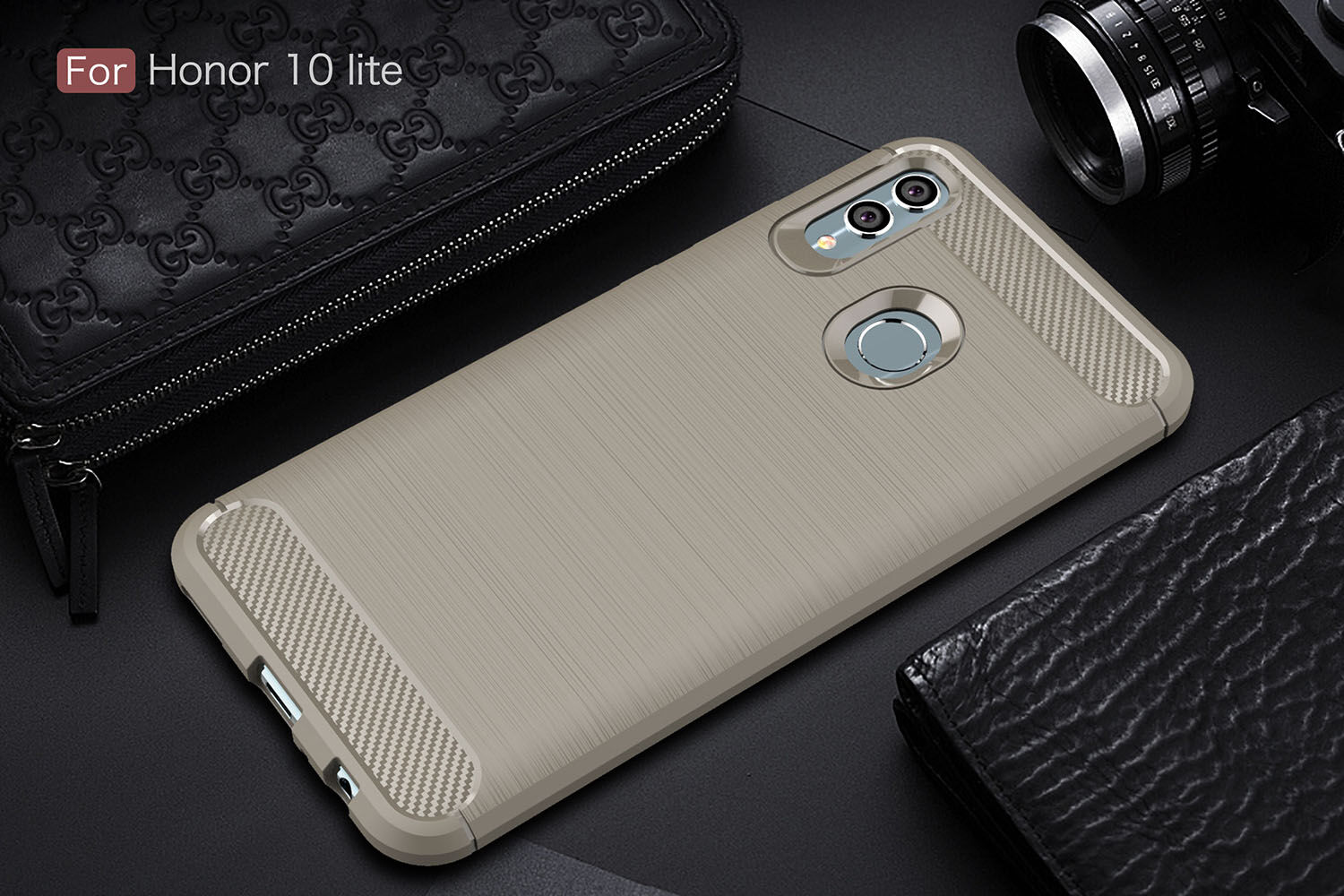 Etui z teksturą szlifowaną i karbonową do Huawei P Smart (2019) / Honor 10 Lite - czerwone
