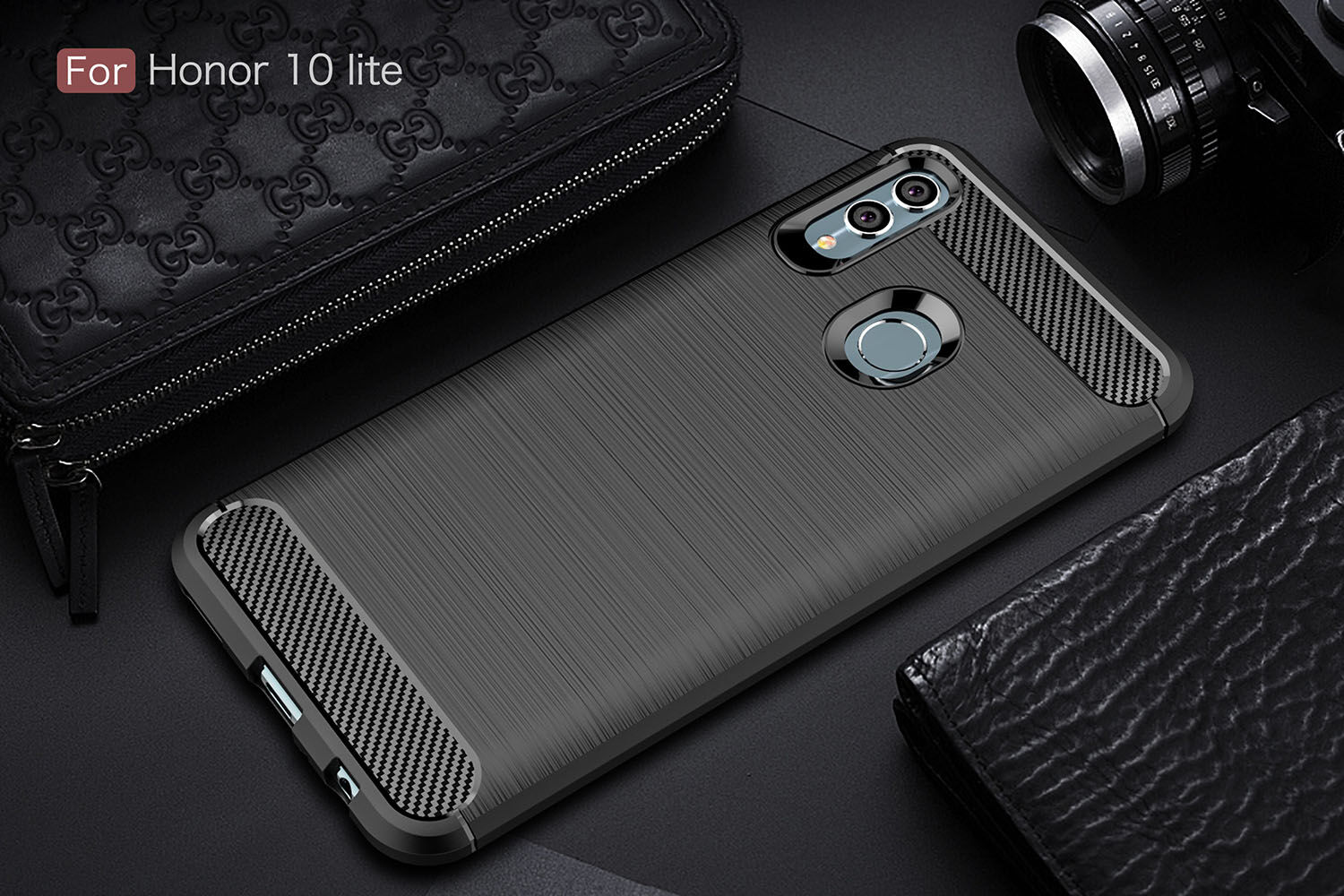 Etui z teksturą szlifowaną i karbonową do Huawei P Smart (2019) / Honor 10 Lite - czarne