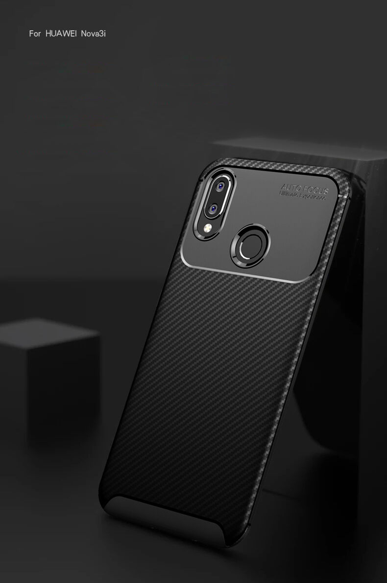 Etui plastikowe z teksturą karbonu do Huawei Nova 3i - ciemnoniebieskie