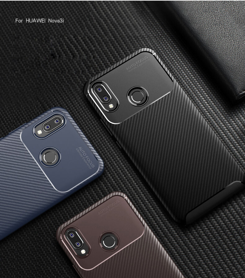 Etui plastikowe z teksturą karbonu do Huawei Nova 3i - ciemnoniebieskie