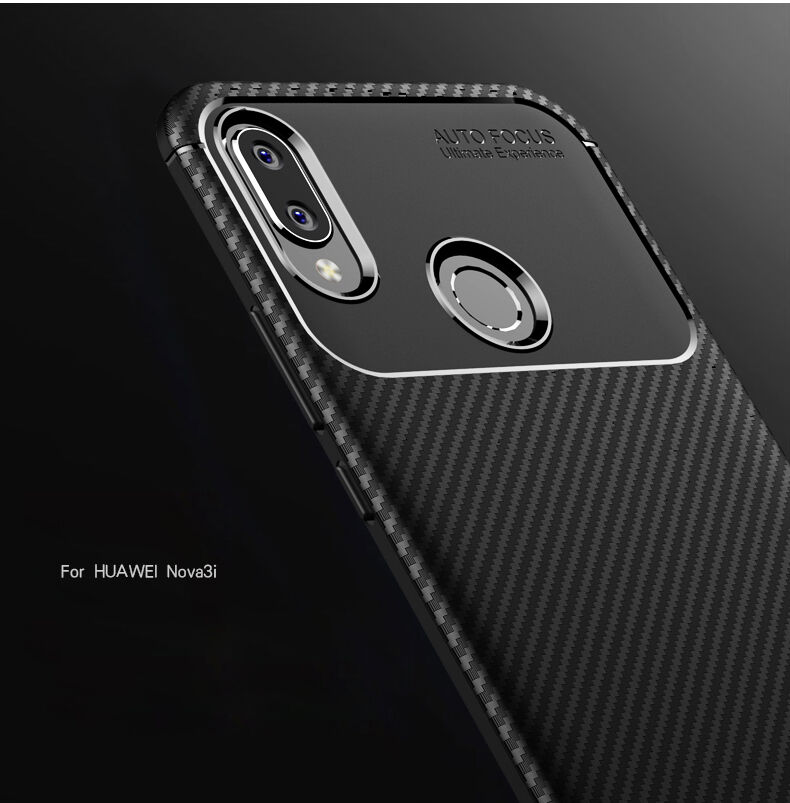 Etui plastikowe z teksturą karbonu do Huawei Nova 3i - ciemnoniebieskie