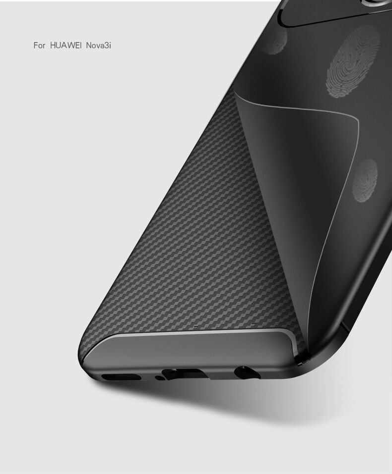 Etui plastikowe z teksturą karbonu do Huawei Nova 3i - ciemnoniebieskie