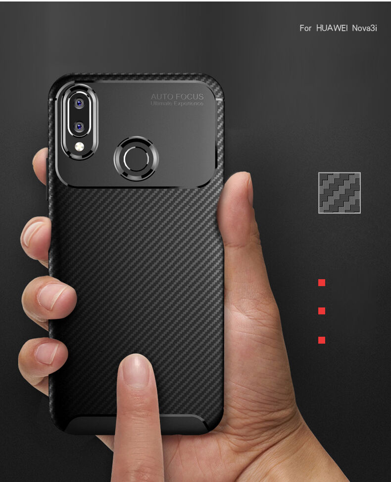 Etui plastikowe z teksturą karbonu do Huawei Nova 3i - ciemnoniebieskie