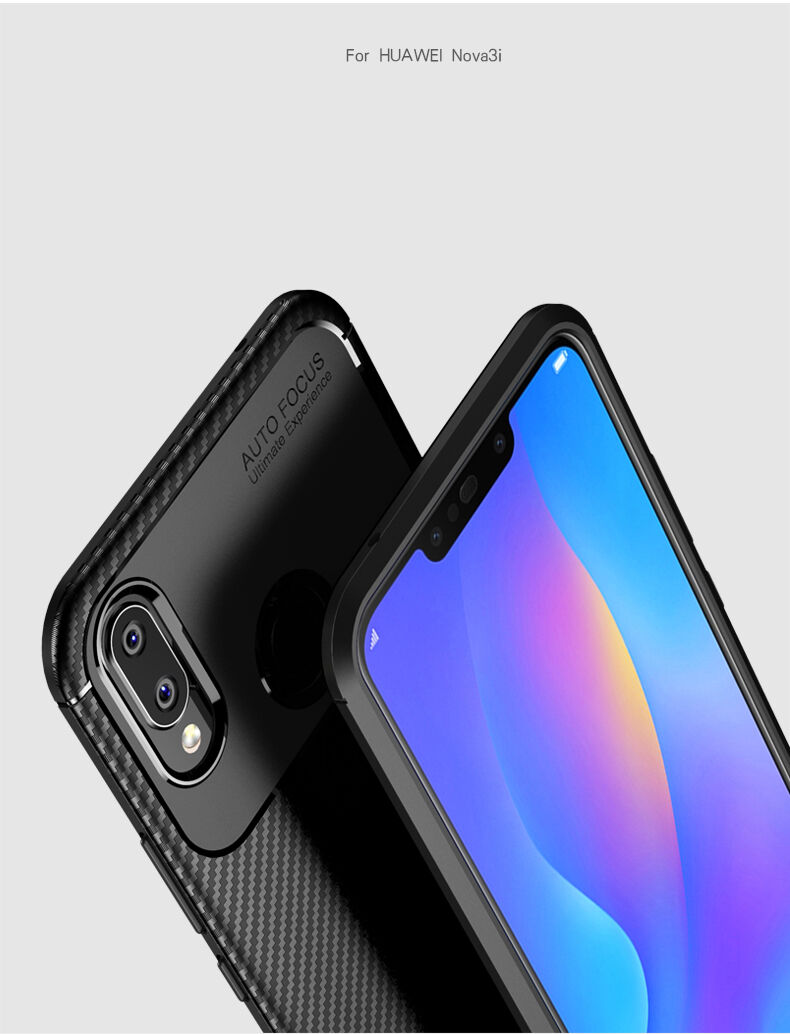 Etui plastikowe z teksturą karbonu do Huawei Nova 3i - ciemnoniebieskie