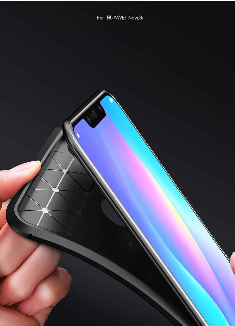 Etui plastikowe z teksturą karbonu do Huawei Nova 3i - ciemnoniebieskie