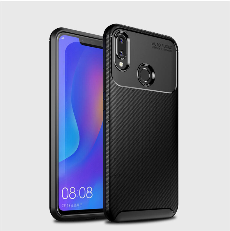 Etui plastikowe z teksturą karbonu do Huawei Nova 3i - ciemnoniebieskie