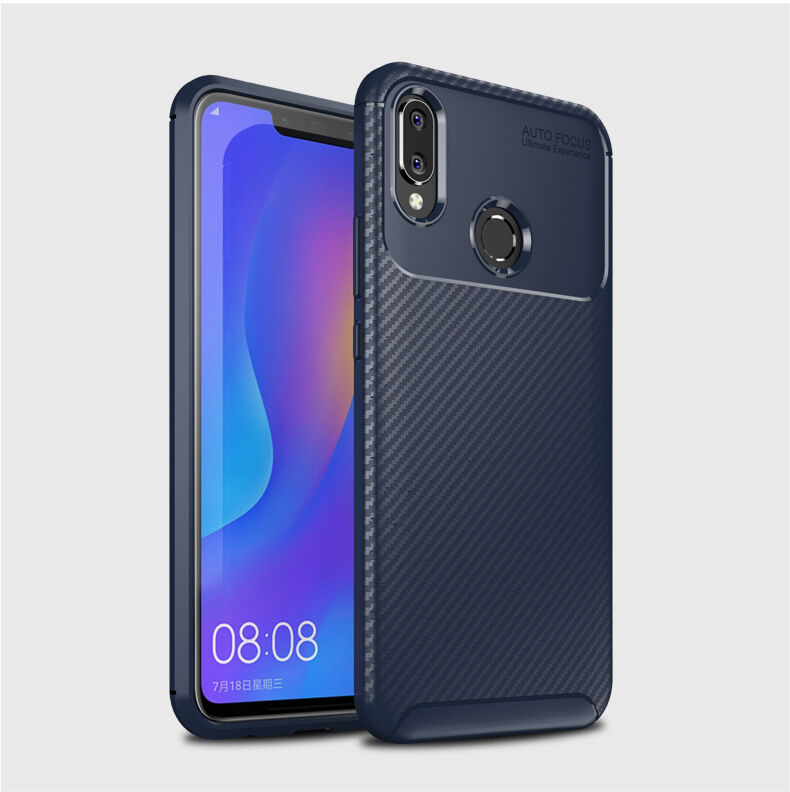 Etui plastikowe z teksturą karbonu do Huawei Nova 3i - ciemnoniebieskie