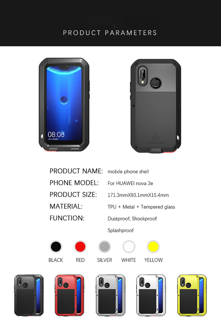 Love Mei super odporne etui metalowe do Huawei P20 Lite - czarne Love Mei super odporne etui metalowe do Huawei P20 Lite - czarne