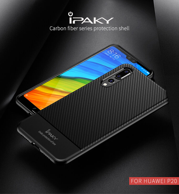 Ipaky etui plastikowe z teksturą karbonową do Huawei P20 Pro - ciemnoniebieskie